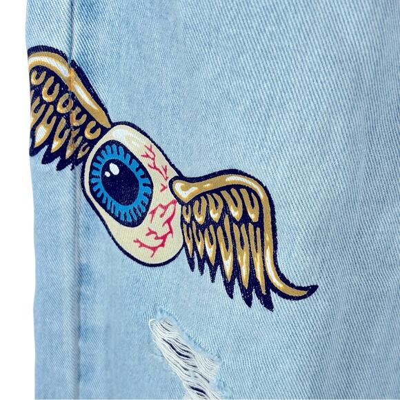 Von Dutch Patchwork Wide Leg Jeans NWOT Y2K Distressed Light Wash Size 7 - Picture 7 of 16